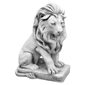 Patiniert wirkende Kunststeinfigur Löwe, 64 cm, für die Gartendekoration.