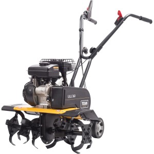 Texas Benzin-Motorhacke Lilli 360TG, gelb/schwarz, mit Hackmessern und Transportrad.