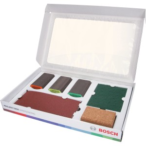 Bosch DIY Handschleif-Set, 15-teilig in Projekt-Box mit Schleifpapier, Schleifklötzen und Schleifvlies.