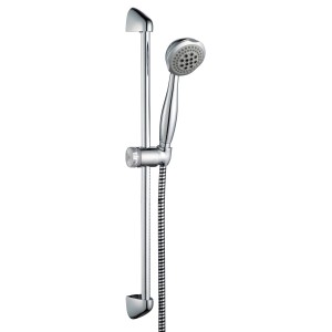 Brausegarnitur Galapagos: Handbrause, Wandstange und Schlauch in Chrom.