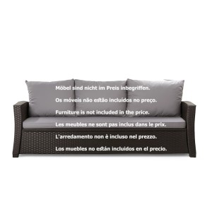 Graues Gartenkissen-Set für 2-Sitzer Polyrattan-Gartensofa, 140x50x50 cm.