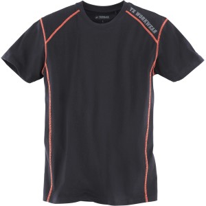 Schwarzes Terrax Workwear T-Shirt mit orangen Kontrastnähten, Größe S.