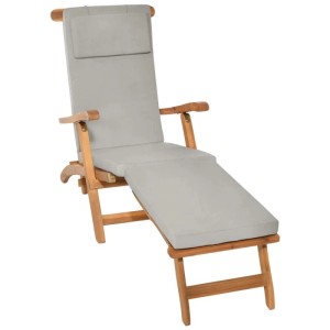 Hellgraue Beautissu Loftlux DC Deckchair Auflage 175x45x5cm auf Holzliege.