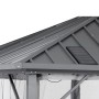 Detailaufnahme des Home Deluxe Pavillon Azur Dachs mit Solarpanel und Moskitonetz.