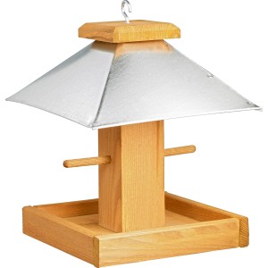 Vogelfutterstation aus Pinie mit Zinkdach, Naturholz für Wildvögel.