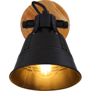 Globo Spot Günther, 1-flammig, braun-schwarz, Vintage-Wandspot mit Holz und Metallelementen.