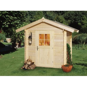 Weka Gartenhaus Bregenz A aus Holz, naturbelassen mit Satteldach, 200x200 cm Sockelmaß.