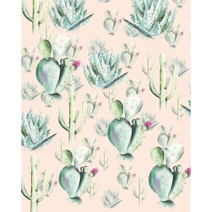 Komar Fototapete Vlies Cactus Rose, Kakteen Muster auf rosa Hintergrund.