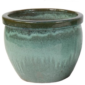 Grüner, glasierter M Collections Pflanztopf Delta Rim, Ø 38 cm. Blumentopf für Garten und Balkon.