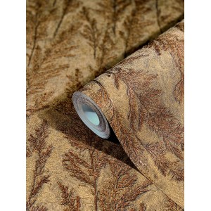 Marburg Vliestapete Natural Opulence Floral Gold, Rolle mit floralem Muster in Goldbraun.
