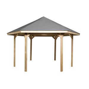 Weka Pavillon 656 Gr.2, 399x461 cm, aus kesseldruckimprägniertem Holz. Gartenlaube mit sechseckigem Dach.