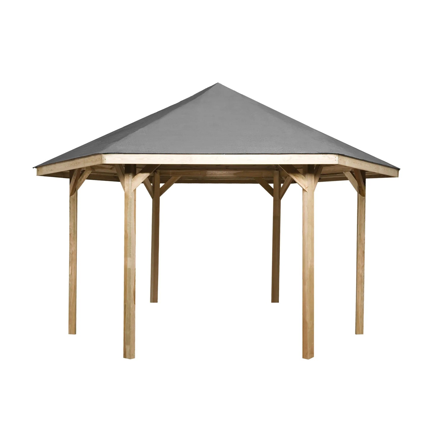 Weka Pavillon 656 Gr.2, 399x461 cm, aus kesseldruckimprägniertem Holz. Gartenlaube mit sechseckigem Dach.