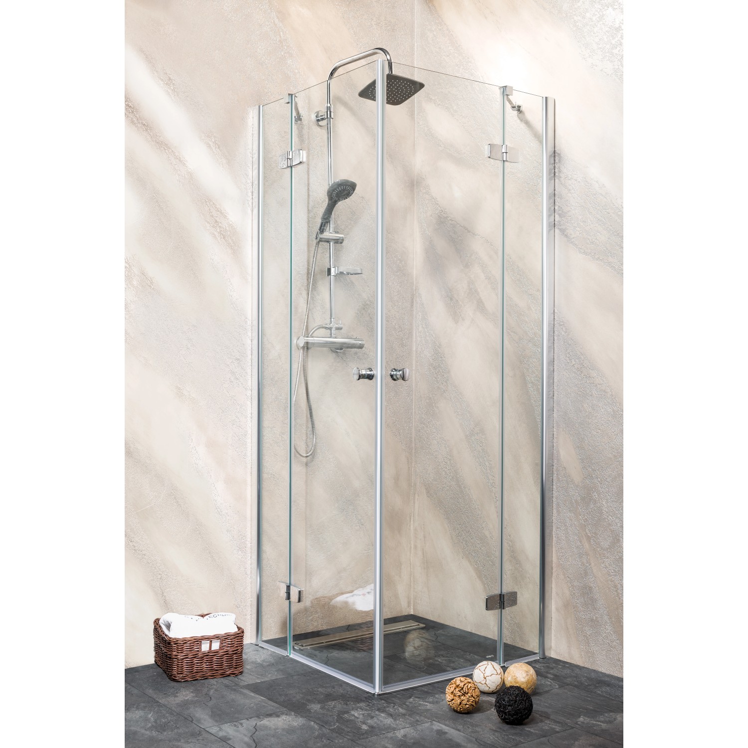 Sanotechnik Drehtür Symphony, 95 cm, Klarglas, Anschlag links. Duschtür für Eck- oder Nischendusche.