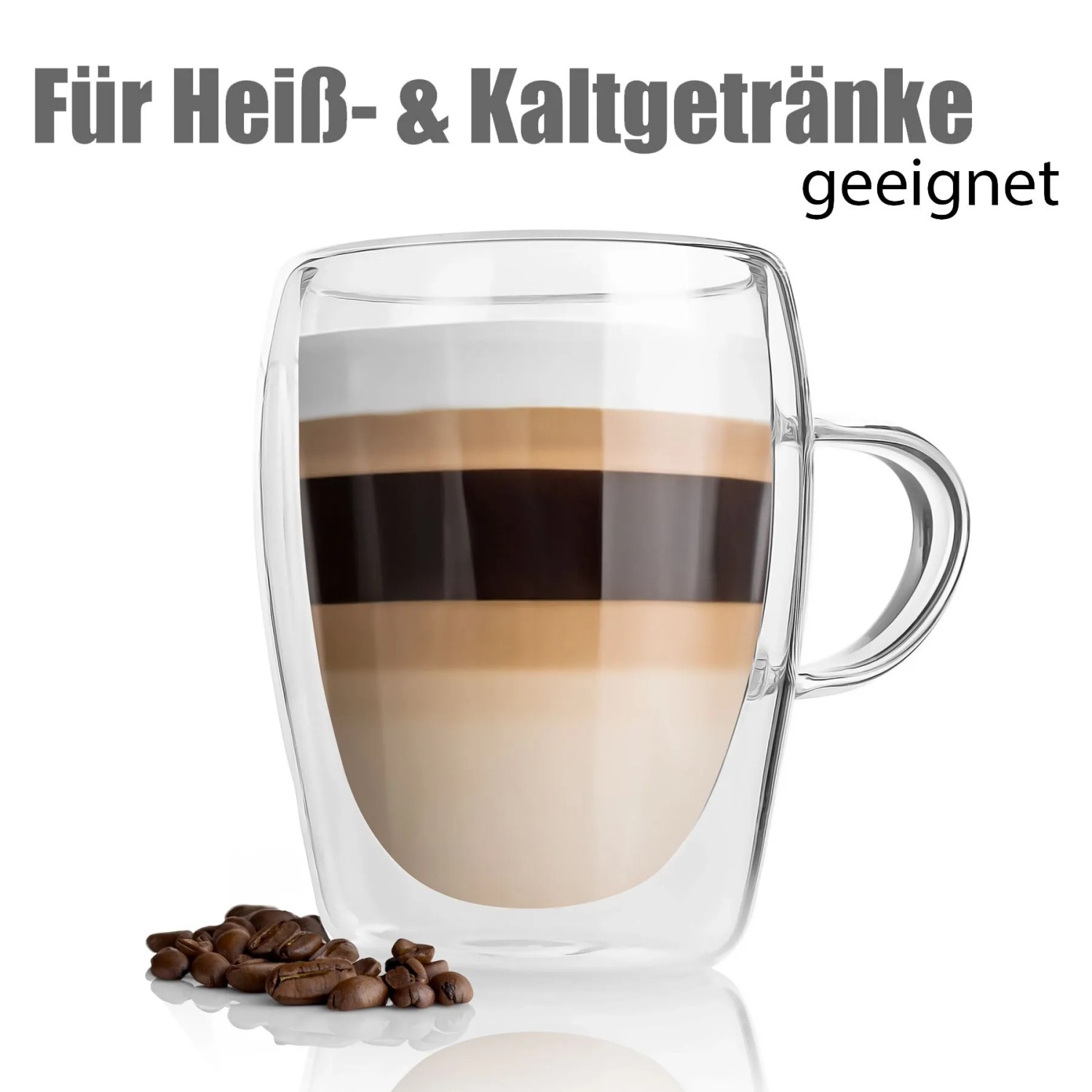 BigDean 2 Stück Doppelwandige Latte Macchiato Gläser mit Henkel 300 ml Teetasse Thermogläser Teegläser Kaffeegläser in Geschenkverpackung kaufen bei OBI