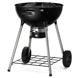 Schwarzer Napoleon Kugelgrill Premium Holzkohle Ø 57cm mit Edelstahlrost und Rädern.