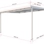 Weiße Terrassenüberdachung Premium Bausatz 410x306 cm mit Maßangaben.