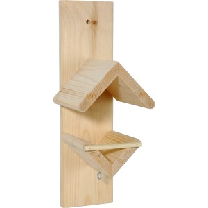 Halter für Vogelfutter im Glas aus Kiefernholz mit Anflugstange.