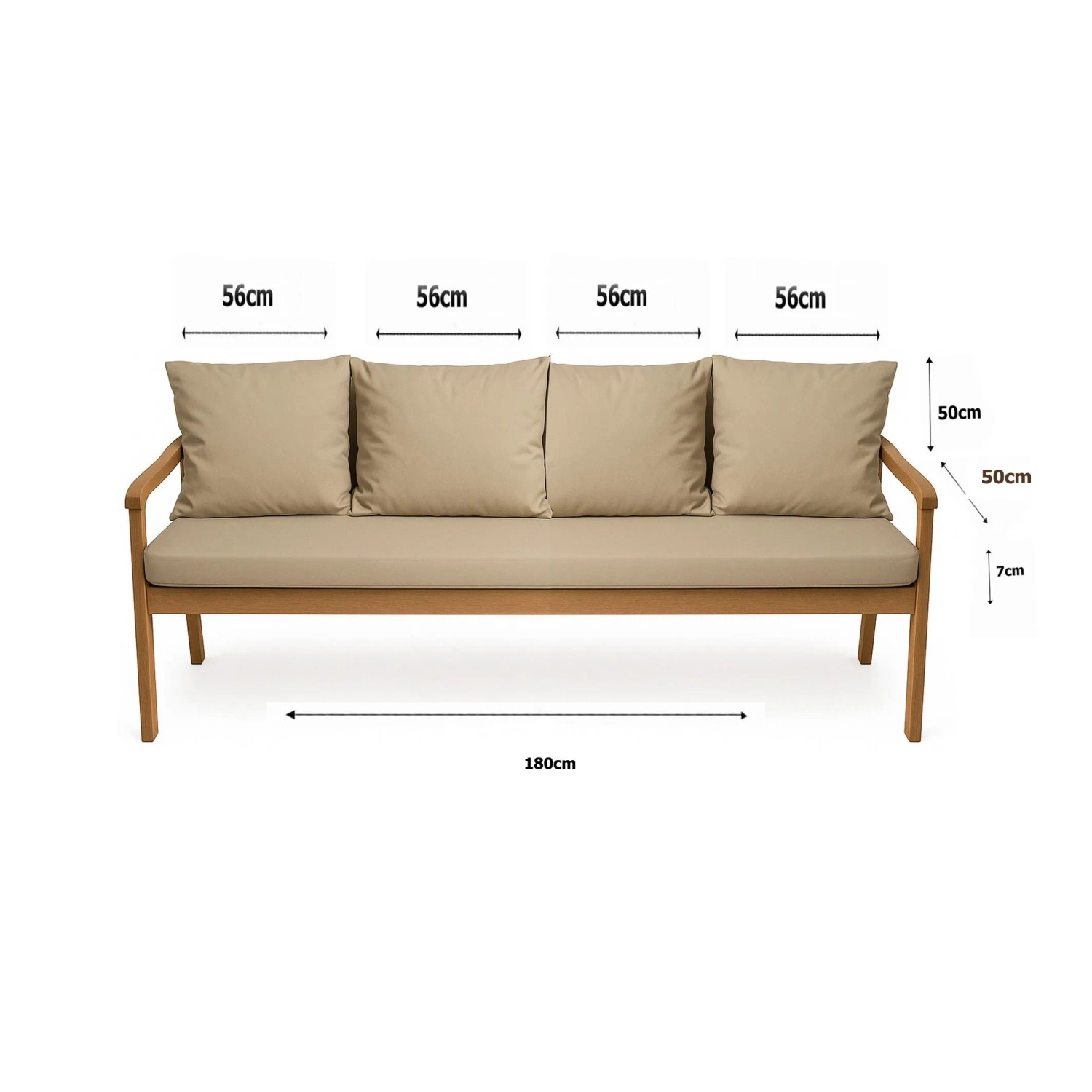 Beiges Setgarden Bankkissen-Set für 3-Sitzer Gartenbank, bestehend aus Sitz- und Rückenkissen.