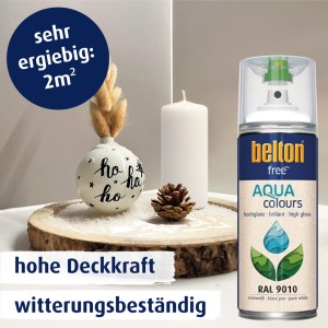 Belton Free AQUA Buntlack Spray Reinweiß hochglänzend (RAL 9010), 400ml Dose.