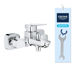 Grohe Einhand-Wannenarmatur Dice Chrom zur Wandmontage. Moderne Badarmatur mit glänzendem Chrom-Finish, Hebel und QuickFix.
