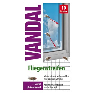 Vandal Fenster-Fliegenstreifen, 10 Stück. Fliegenfalle für Fenster gegen Fliegen.