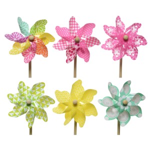 Deko-Windmühlen Blume, 6-fach sortiert, aus Kunststoff für den Garten, Ø 17x48cm.