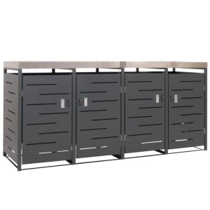 MCW 4er-Mülltonnenbox H40, 125x264x84cm, anthrazitfarben mit Pflanzkasten aus Edelstahl.
