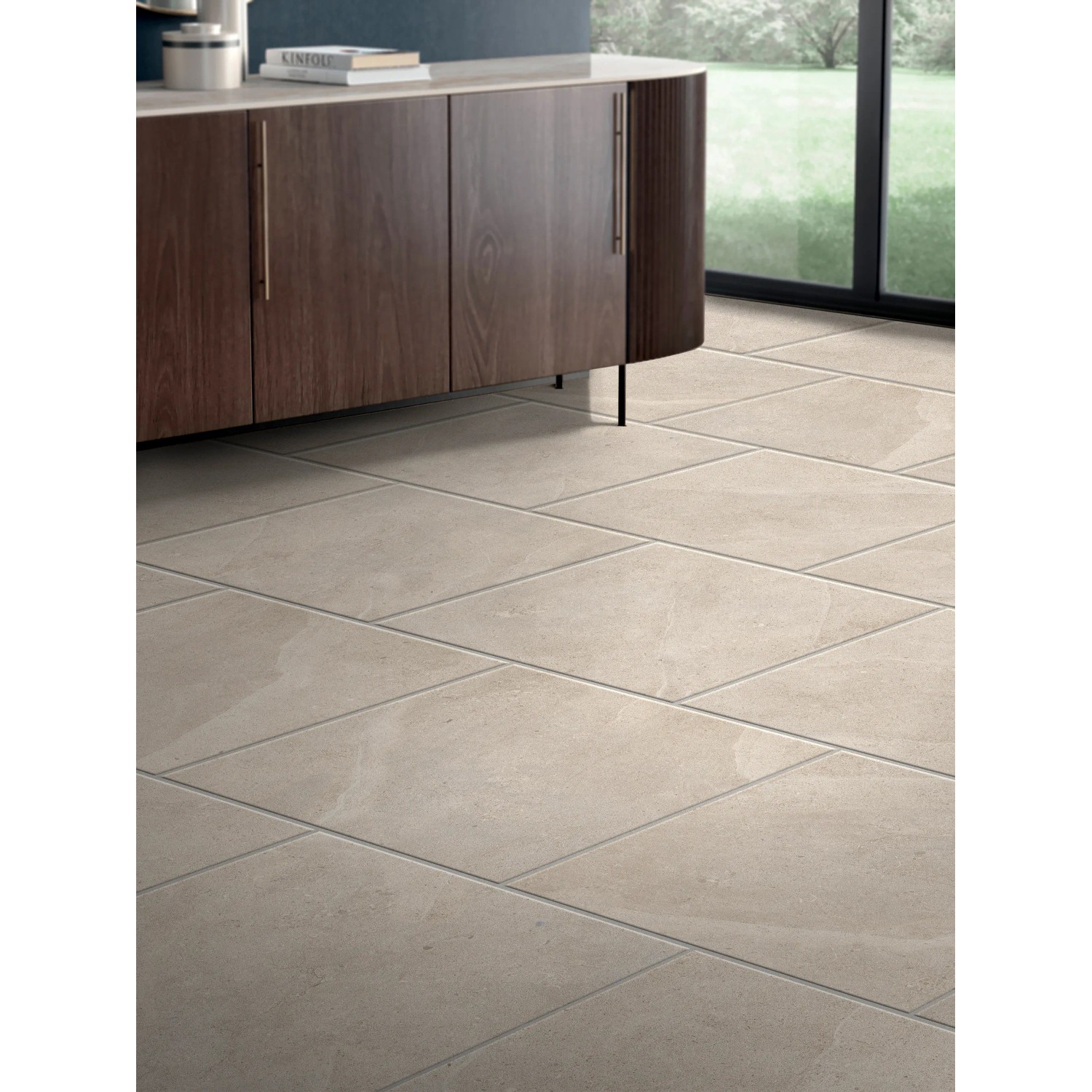 Ceramiche Serra Bodenfliese Limestone Sand, 45x45cm, Steinoptik im Innenraum.