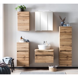 Held Möbel Waschtisch-Set Trient, 60 cm, Wotaneiche mit Aufsatzbecken und Spiegelschrank.