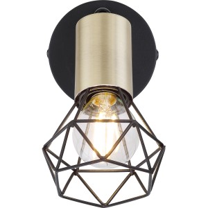 Globo Spot Xara I, 1-flammig, Altmessing und Schwarz, mit Metallgitterschirm.
