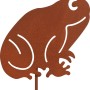 Rostfarbener Gartenstecker Frosch aus Eisen, 30cm hoch, als Dekoration für den Garten.