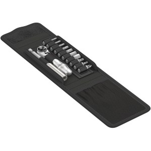 Wera Bit-Set Bicycle, 12-teilig in schwarzer Falttasche mit Bits, Ratsche und Halter.