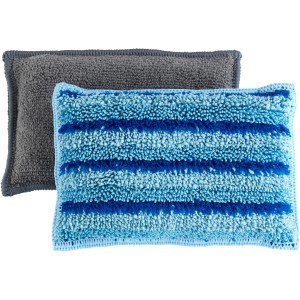 Wenko Mikrofaser Spülschwamm Miko 2er-Set, grau und blau gestreift.