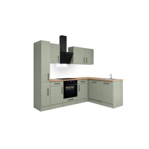 Respekta Winkelküche Anton Landhaus Schilfgrün 250 cm mit Induktionskochfeld