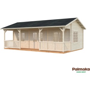 Palmako Sandra Holz-Gartenhaus mit Satteldach, unbehandelt, 791x350 cm. Naturholz-Optik.