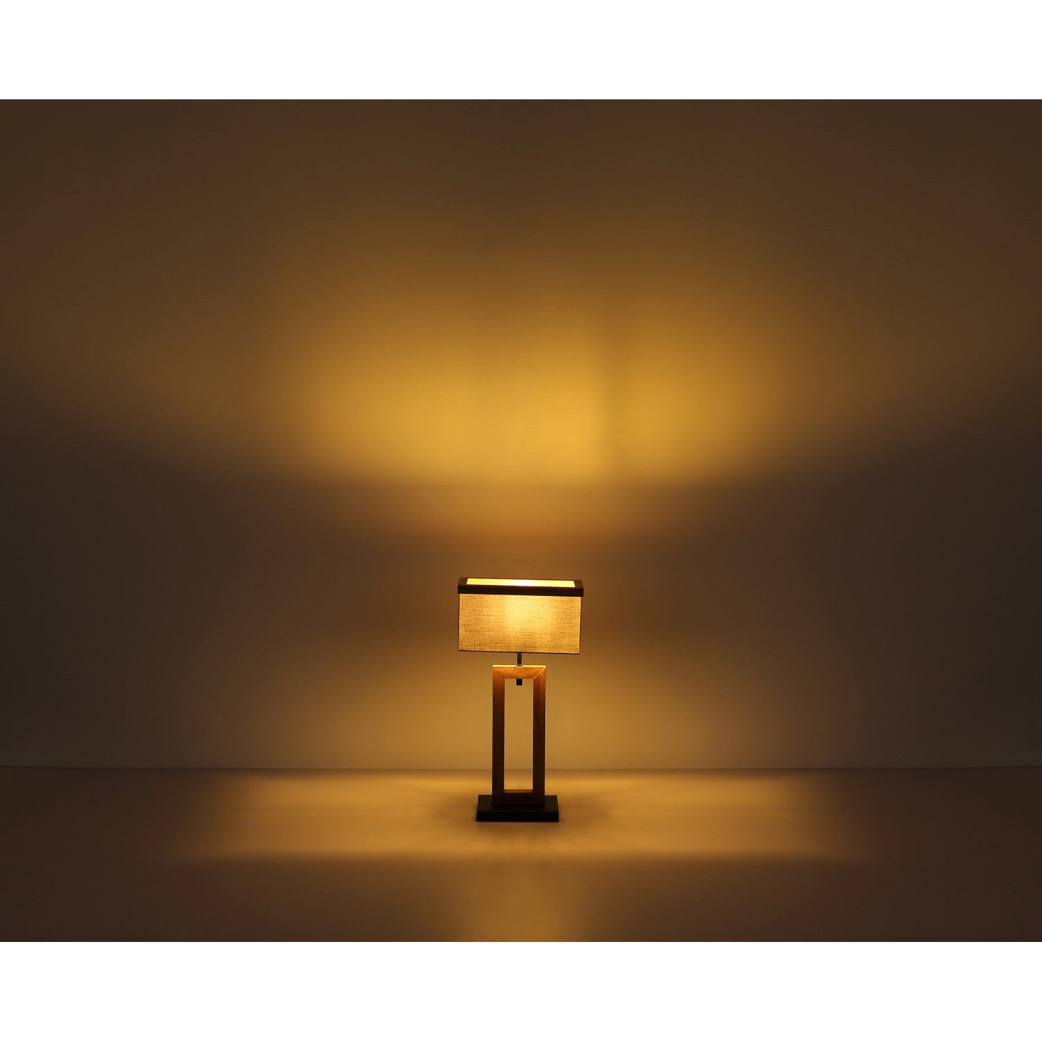 Globo Design-Tischlampe Ossi, schwarz matt, mit anthrazitfarbenem Schirm und Holzoptik.