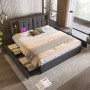 okwish Polsterbett 160x200cm mit USB C Schubladen Schlafzimmer Grau Leinen ohne Matratze_2