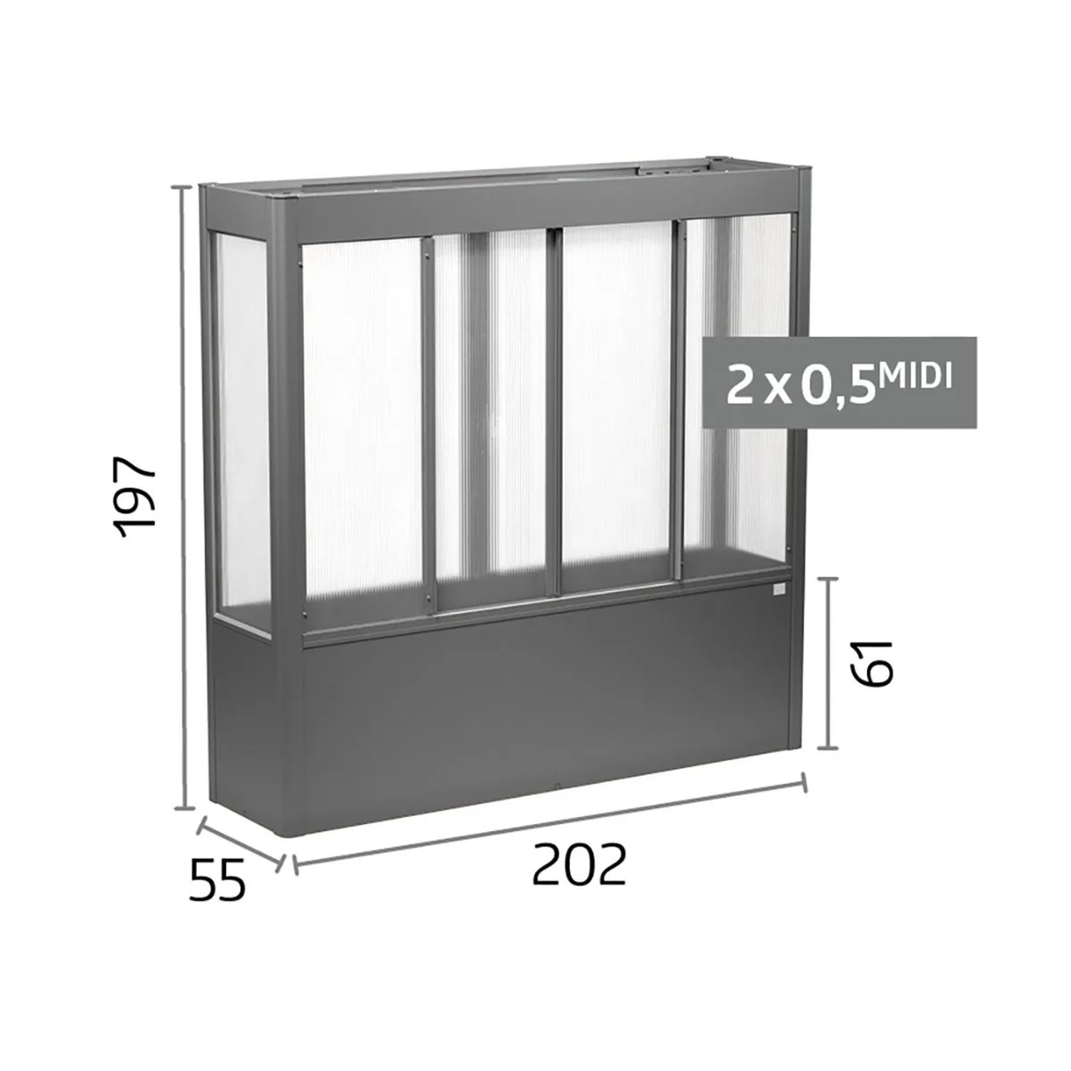 Modernes Biohort Gewächshaus Florentina Midi, Quarzgrau-Metallic, mit Maßen 202x197x55 cm. Ideal für Pflanzen.