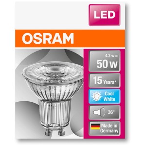 Osram LED-Leuchtmittel GU10, 4,3W, Neutralweiß, 350lm. Kompakte LED Lampe für den Innenbereich.