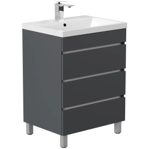 Posseik Badmöbel Fellini 60 in Grafit mit 3 Schubladen und Waschbecken.