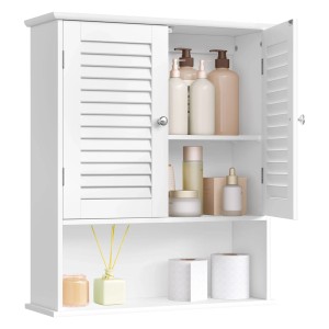 Songmics Badezimmerschrank Saggio mit Lamellentüren und Offenem Fach Weiß