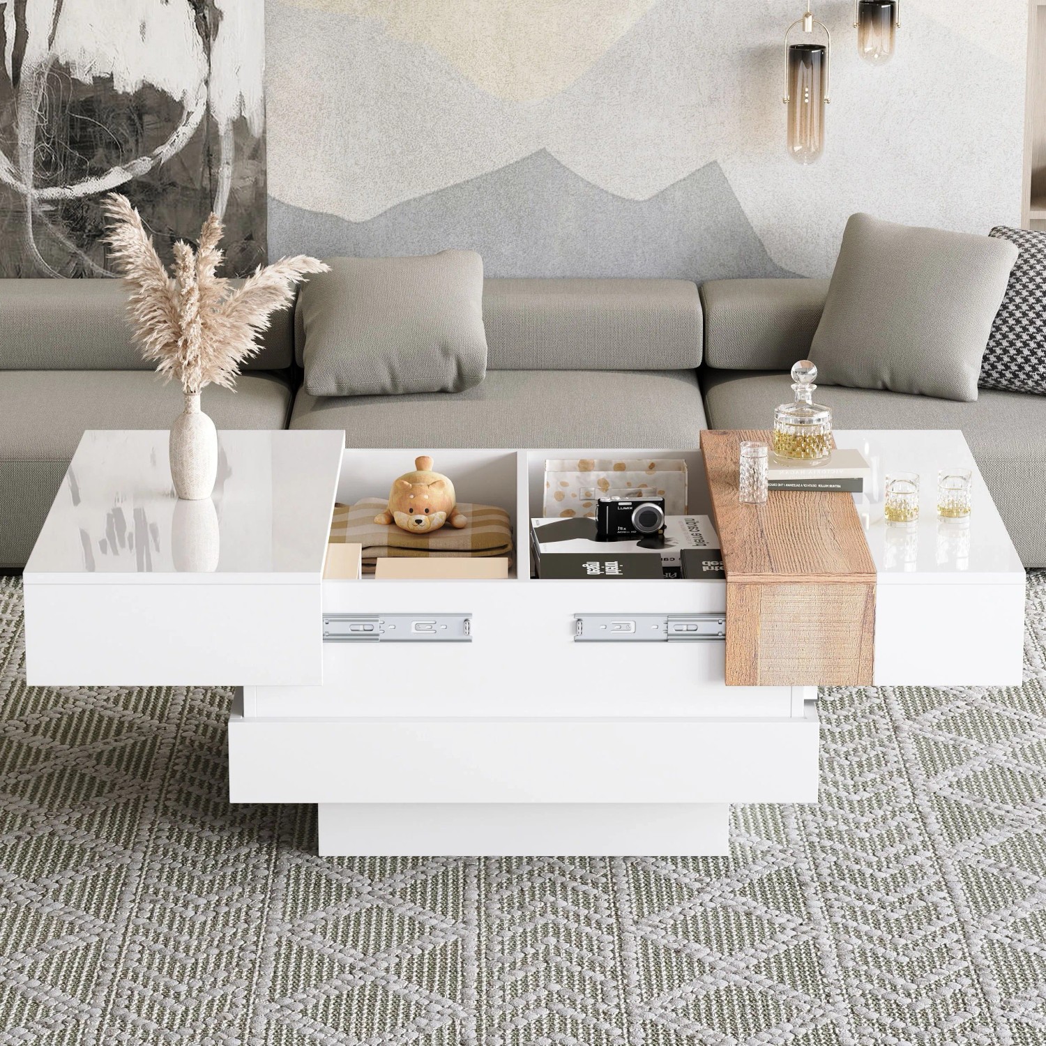 okwish Couchtisch Quadratisch mit Ausziehbar Tischplatte Beistelltisch Weiß 70 x 70 cm kaufen bei OBI