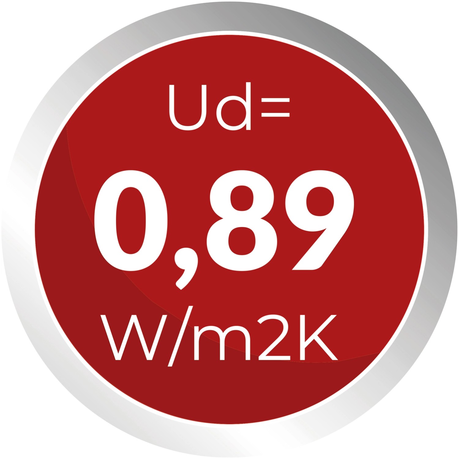 Symbol für Ud-Wert 0,89 W/m²K der Aluminium Haustür Moderno RC3 für optimale Wärmedämmung.