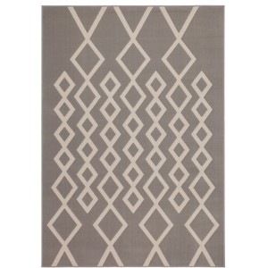 Moderner Teppich Retro 610 in Taupe-Elfenbein mit geometrischem Rautenmuster.