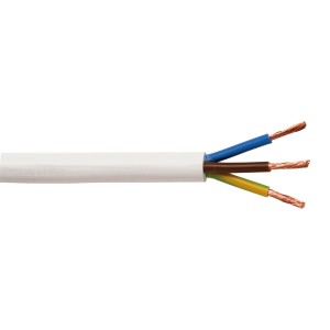 Weiße Schlauchleitung H03VV-F 3x0,75 als Meterware, flexible PVC-Leitung für den Innenbereich.