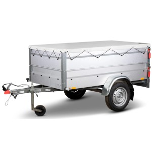 Stema Anhänger Basic 750 kg mit Bordwandaufsatz und Flachplane, ein ungebremster Autoanhänger.