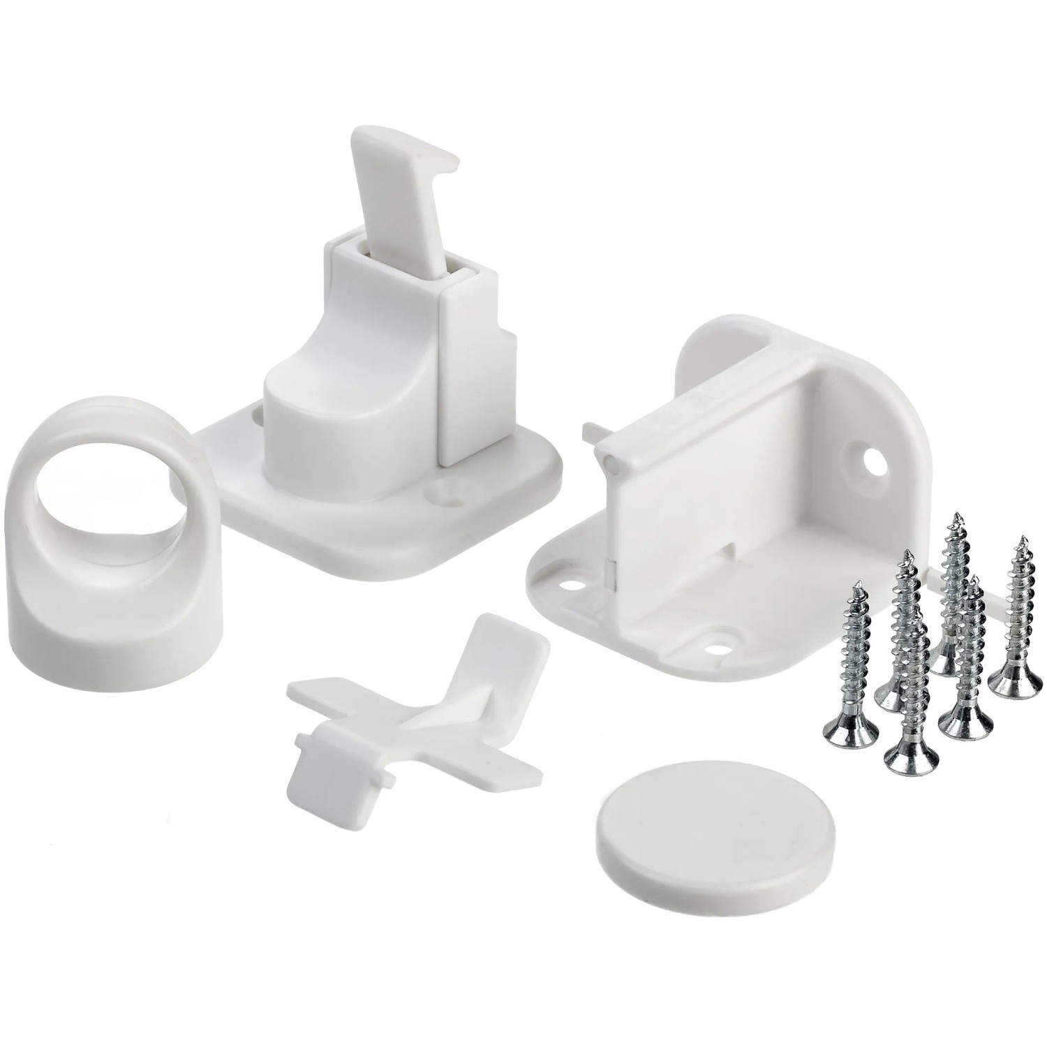 Reer Magnetschloss Schrank- und Schubladensicherung, weißes Set mit Schlüssel, Halterung und Schrauben.