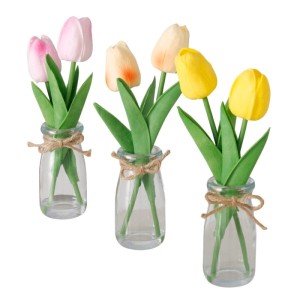 3er Set Boltze Kunstpflanze Tulpe in Glas, mehrfarbig (lila, gelb, weiß).