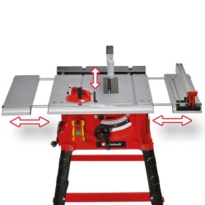 Einhell Tischkreissäge TC-TS 2225 U mit ausziehbaren Tischen und Untergestell.