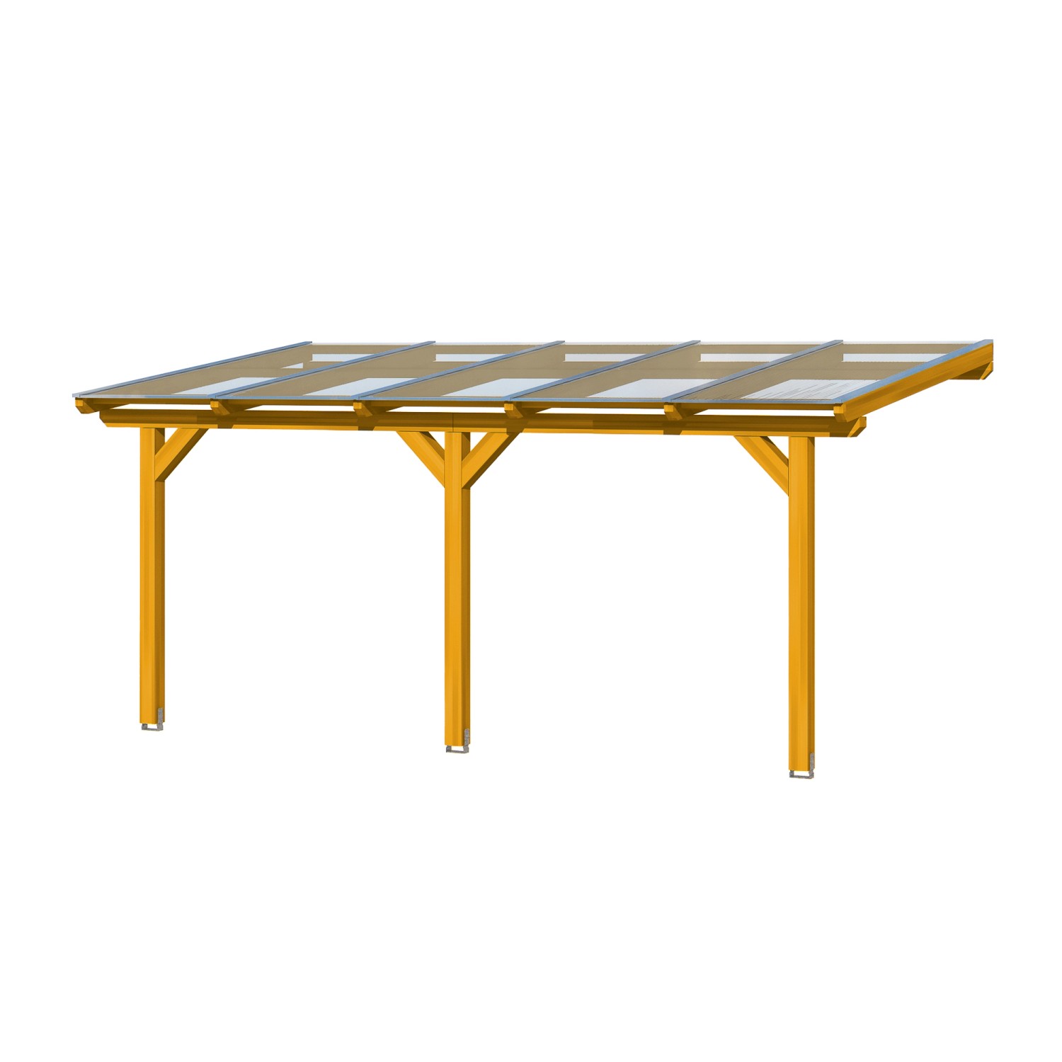 Skan Holz Terrassenüberdachung Bormio, 541x250 cm, Leimholz Eiche Hell mit klarer Dacheindeckung.